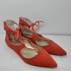 Saks Fifth Avenue ESTYN Genuine Suede Lace Up Flats Back Zip Size 7.5 Clementine